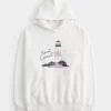 Büyük Boy Doğu Yakası Grafik Kapüşonlu Sweatshirt