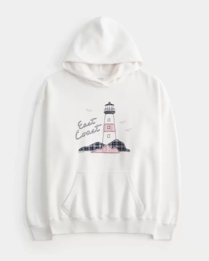 Büyük Boy Doğu Yakası Grafik Kapüşonlu Sweatshirt