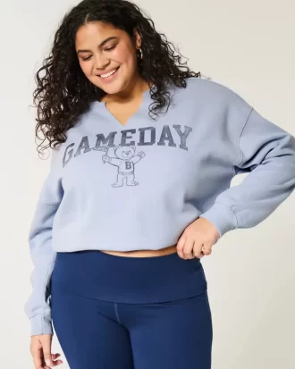 Büyük Boy Gameday Grafik Çentik Yaka Sweatshirt
