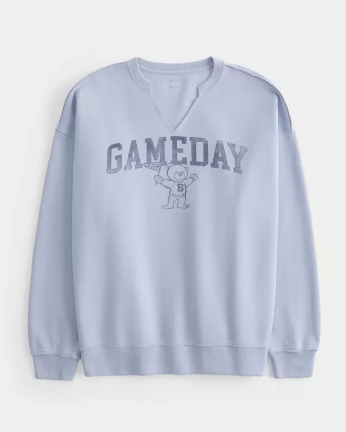 Büyük Boy Gameday Grafik Çentik Yaka Sweatshirt