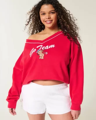 Büyük Boy Go Team Grafik V Yaka Sweatshirt