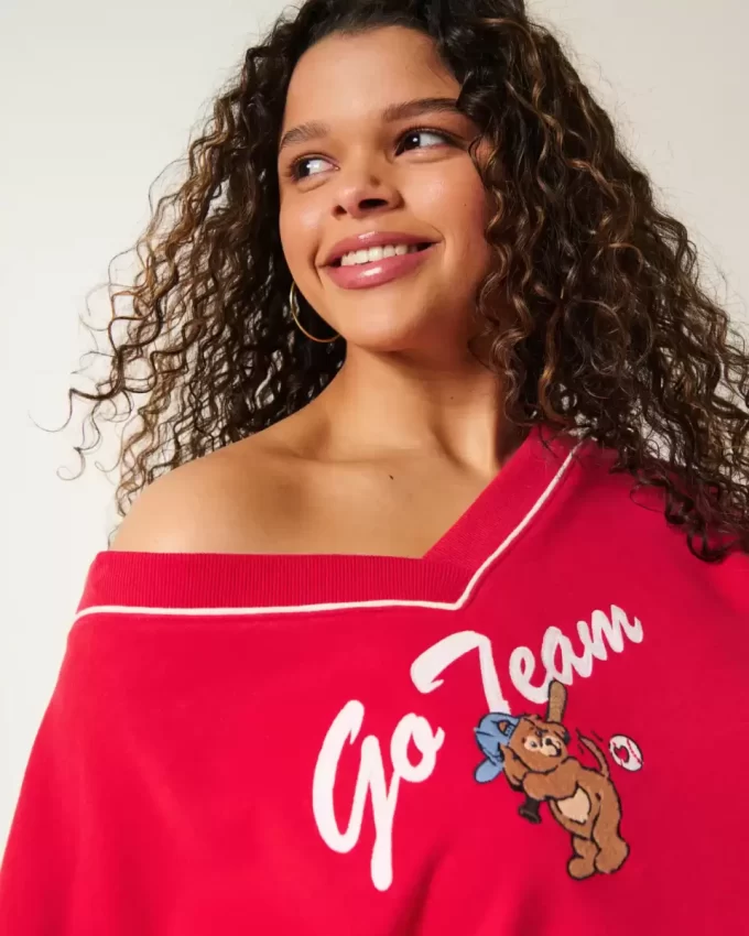 Büyük Boy Go Team Grafik V Yaka Sweatshirt