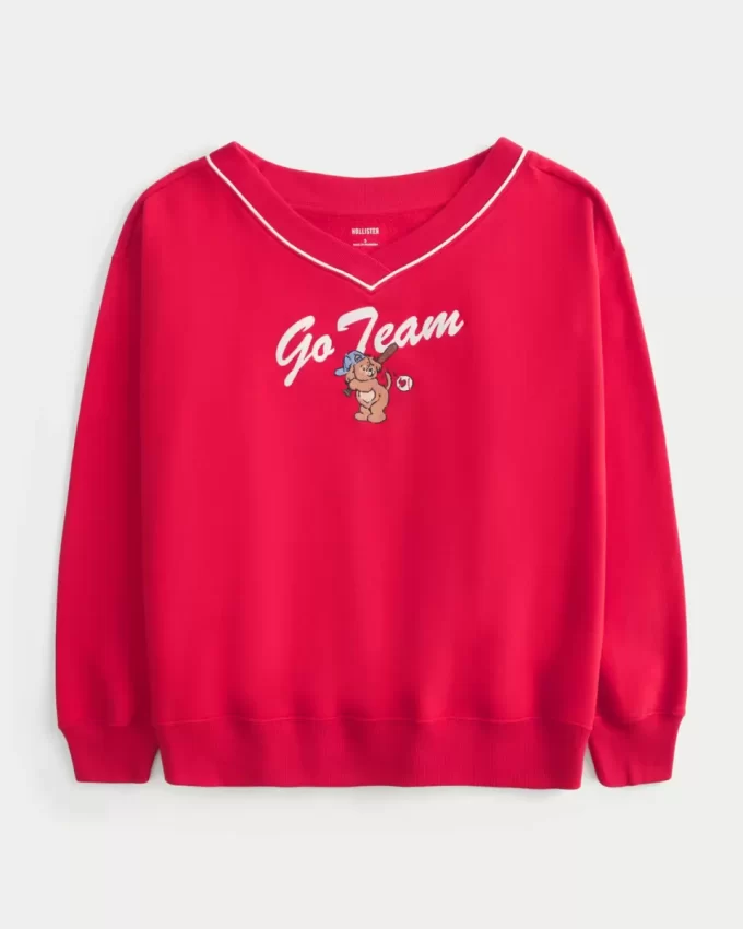Büyük Boy Go Team Grafik V Yaka Sweatshirt