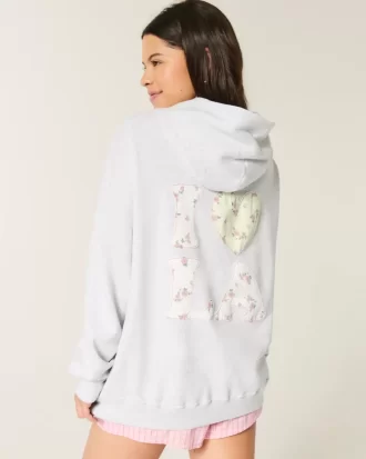 Büyük Boy I Heart LA Grafik Kapüşonlu Sweatshirt