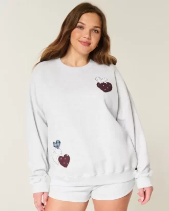 Büyük Boy Kalp Grafikli Mürettebat Sweatshirt