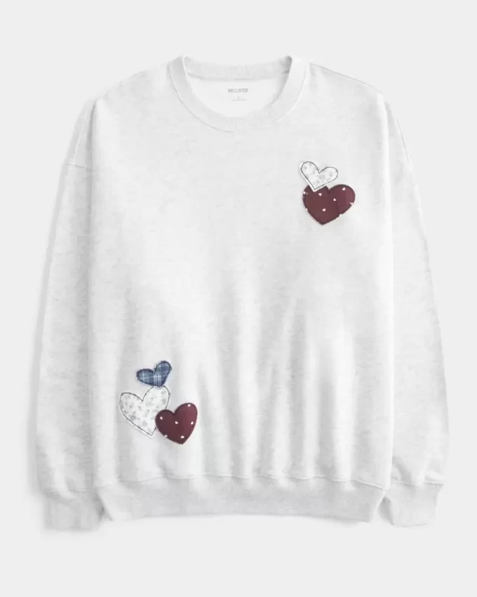 Büyük Boy Kalp Grafikli Mürettebat Sweatshirt