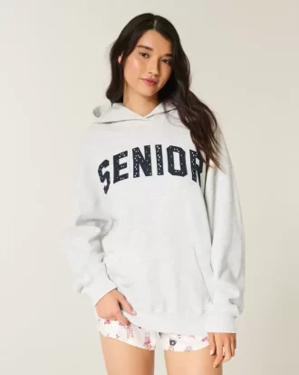 Büyük Boy Kıdemli Grafik Kapüşonlu Sweatshirt