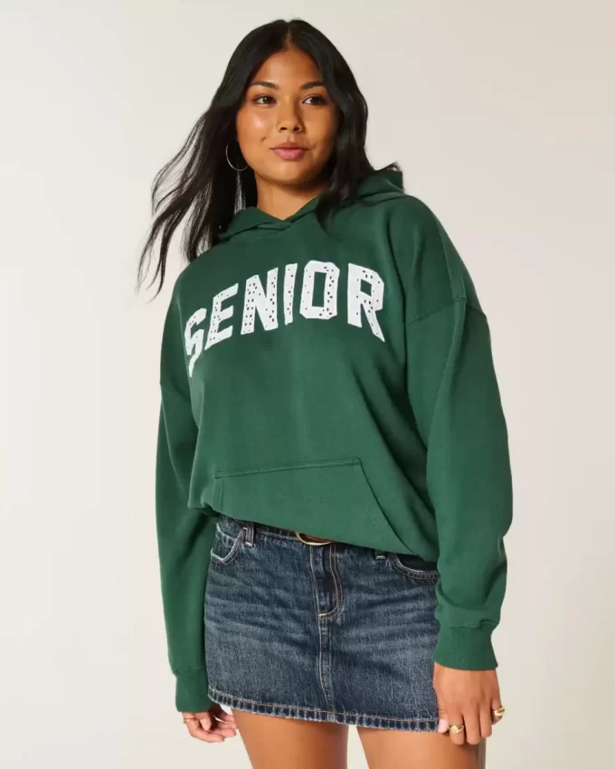 Büyük Boy Kıdemli Grafik Kapüşonlu Sweatshirt