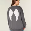 Büyük Boy Melek Kanatlı Grafikli Sweatshirt