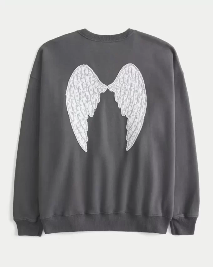 Büyük Boy Melek Kanatlı Grafikli Sweatshirt