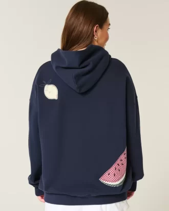 Büyük Boy Meyveli Grafik Kapüşonlu Sweatshirt