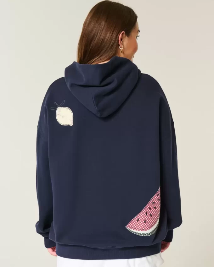 Büyük Boy Meyveli Grafik Kapüşonlu Sweatshirt