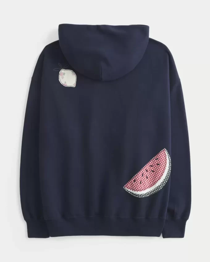 Büyük Boy Meyveli Grafik Kapüşonlu Sweatshirt