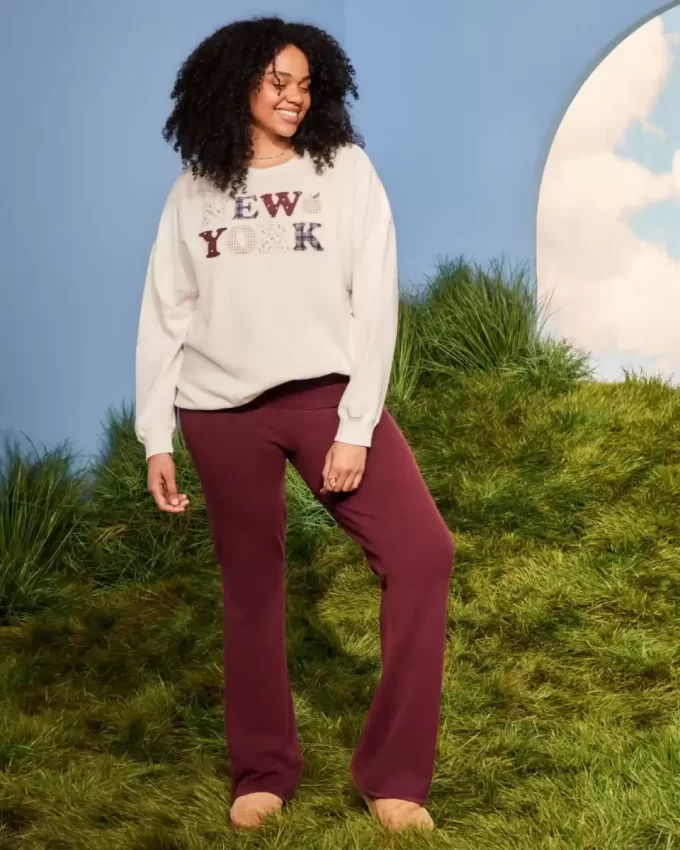 Büyük Boy New York Grafikli Mürettebat Sweatshirt