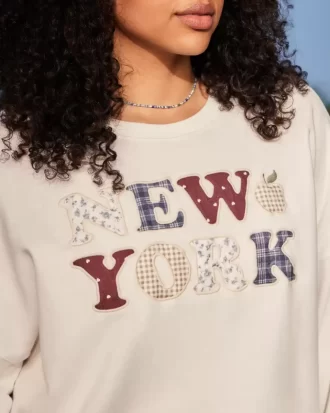 Büyük Boy New York Grafikli Mürettebat Sweatshirt