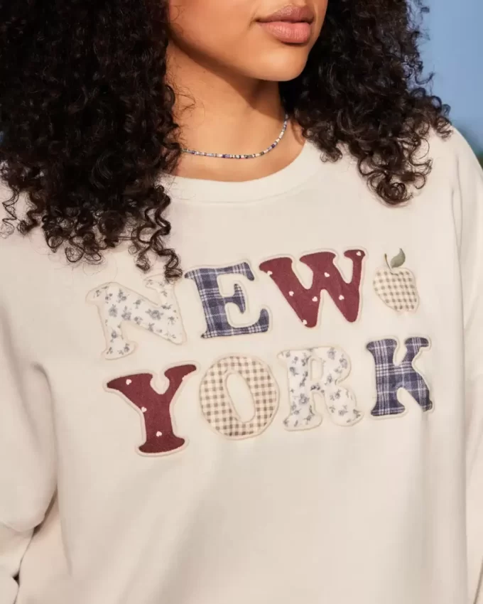 Büyük Boy New York Grafikli Mürettebat Sweatshirt