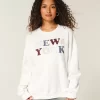 Büyük Boy New York Grafikli Mürettebat Sweatshirt