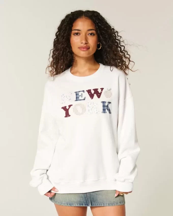 Büyük Boy New York Grafikli Mürettebat Sweatshirt