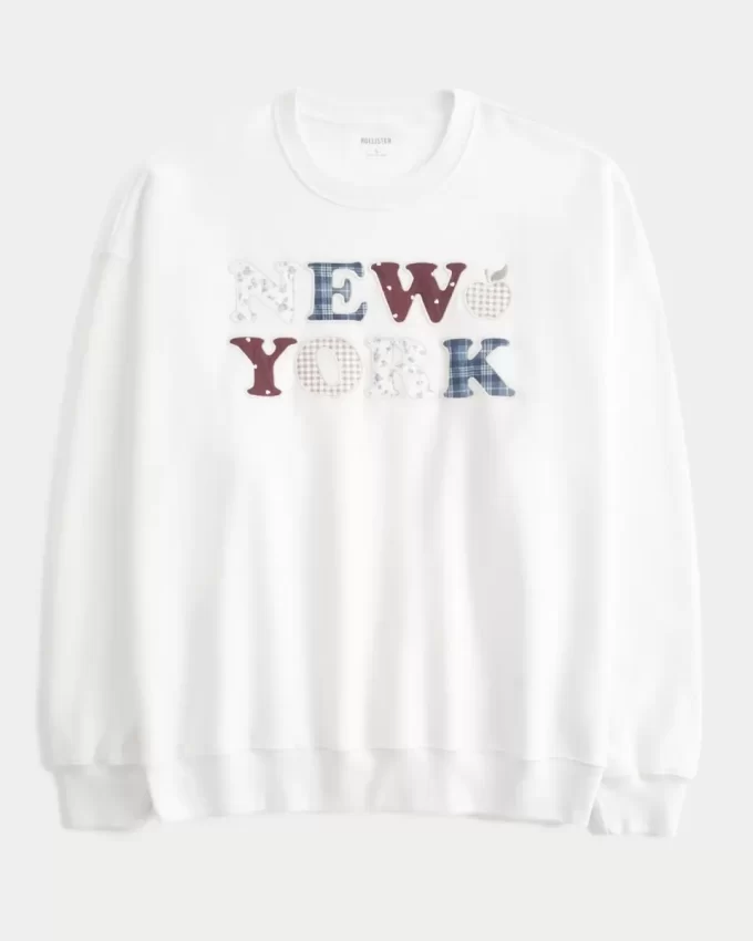 Büyük Boy New York Grafikli Mürettebat Sweatshirt