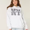 Büyük Boy NY Grafik Kapüşonlu Sweatshirt