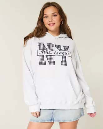 Büyük Boy NY Grafik Kapüşonlu Sweatshirt