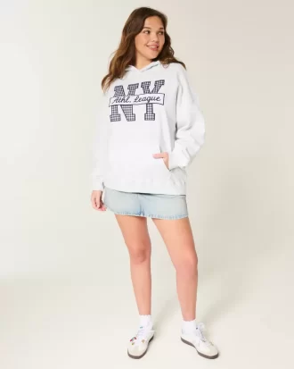 Büyük Boy NY Grafik Kapüşonlu Sweatshirt