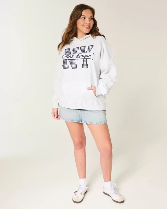 Büyük Boy NY Grafik Kapüşonlu Sweatshirt
