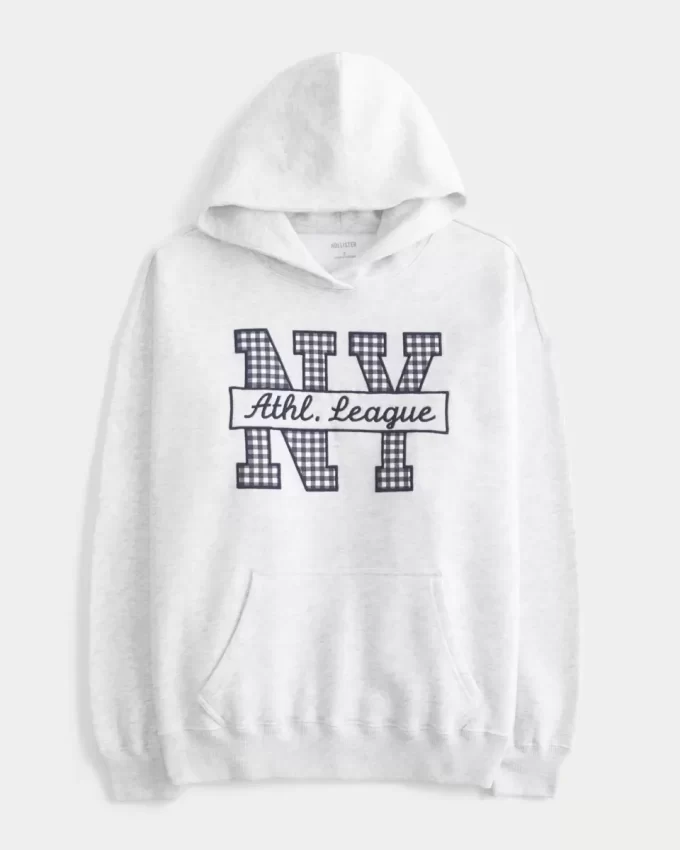 Büyük Boy NY Grafik Kapüşonlu Sweatshirt