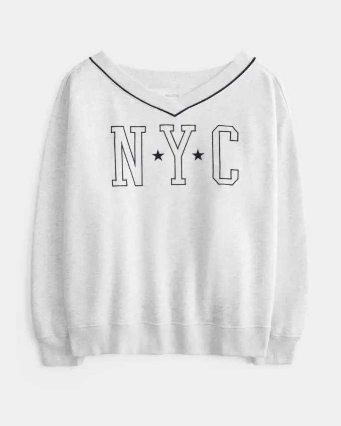 Büyük Boy NYC Grafik V Yaka Sweatshirt
