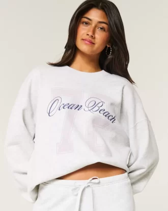 Büyük Boy Ocean Beach Grafikli Mürettebat Sweatshirt