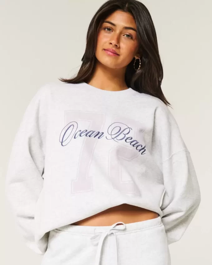 Büyük Boy Ocean Beach Grafikli Mürettebat Sweatshirt