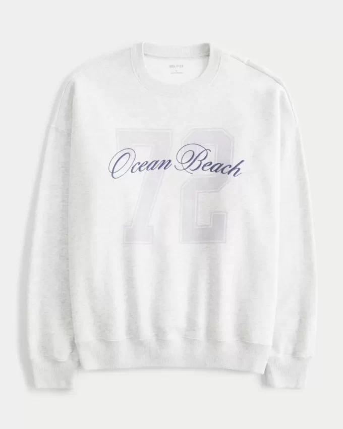 Büyük Boy Ocean Beach Grafikli Mürettebat Sweatshirt
