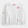 Büyük Boy Omuzdan Açık Ay Yeni Yılı Grafik Sweatshirt