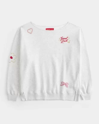 Büyük Boy Omuzdan Açık Ay Yeni Yılı Grafik Sweatshirt