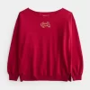 Büyük Boy Omuzdan Açık Ay Yeni Yılı Grafik Sweatshirt