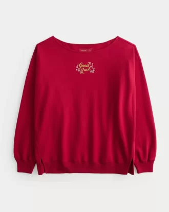 Büyük Boy Omuzdan Açık Ay Yeni Yılı Grafik Sweatshirt