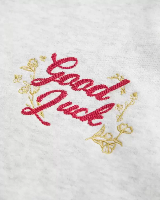 Büyük Boy Omuzdan Açık Ay Yeni Yılı Grafik Sweatshirt