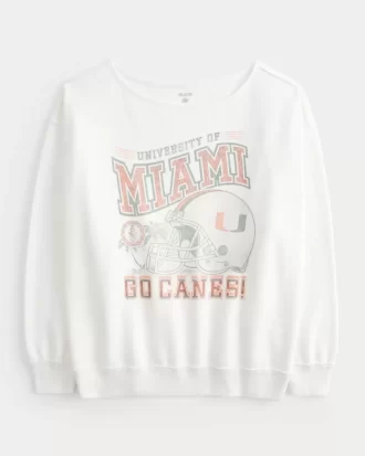 Büyük Boy Omuzdan Askılı Miami Üniversitesi Grafik Sweatshirt