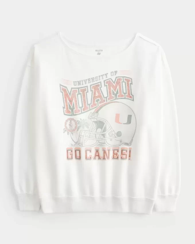 Büyük Boy Omuzdan Askılı Miami Üniversitesi Grafik Sweatshirt