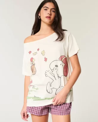Büyük Boy Omuzdan Askılı Snoopy Grafik Tişört