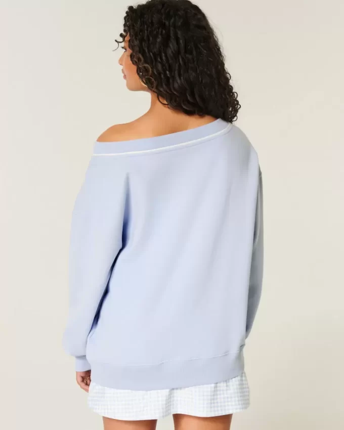 Büyük Boy Rakamlı Grafik V Yaka Sweatshirt