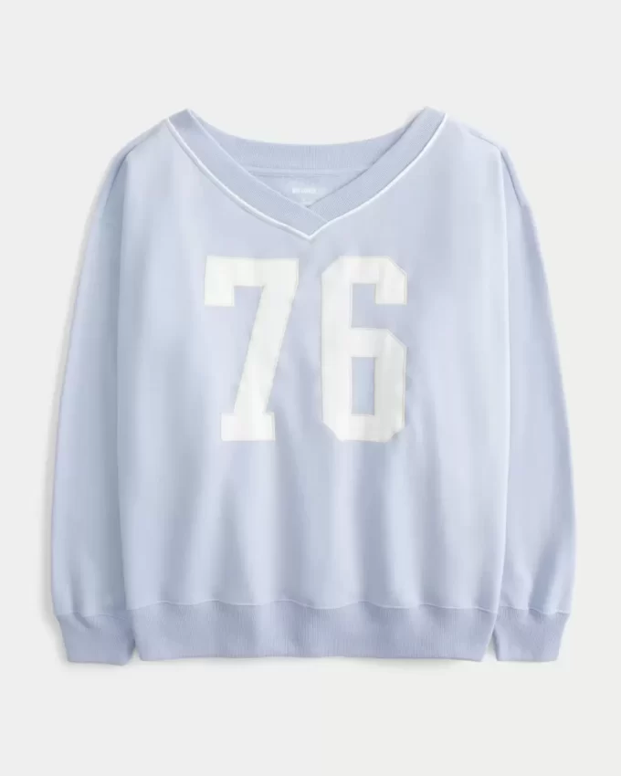 Büyük Boy Rakamlı Grafik V Yaka Sweatshirt