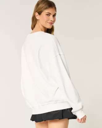 Büyük Boy Teksas Üniversitesi Grafik Çentik Yaka Sweatshirt