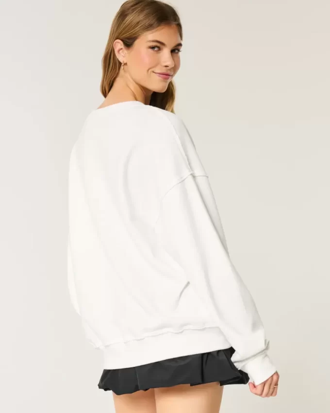 Büyük Boy Teksas Üniversitesi Grafik Çentik Yaka Sweatshirt