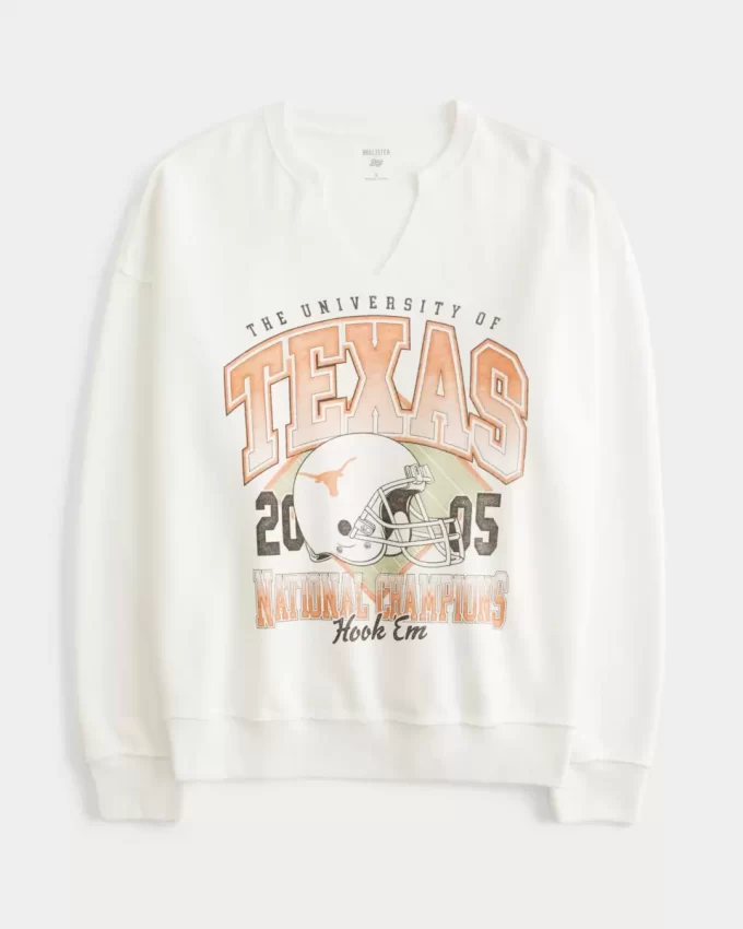 Büyük Boy Teksas Üniversitesi Grafik Çentik Yaka Sweatshirt