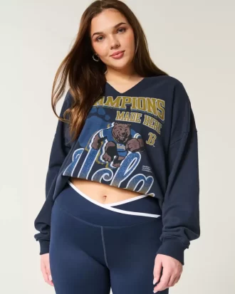 Büyük Boy UCLA Grafik Çentikli Yaka Sweatshirt