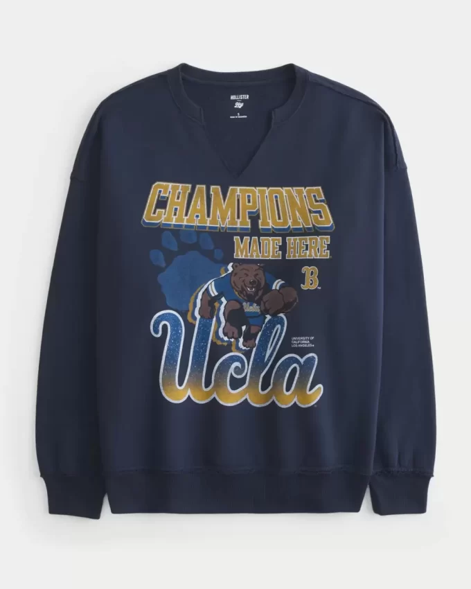 Büyük Boy UCLA Grafik Çentikli Yaka Sweatshirt