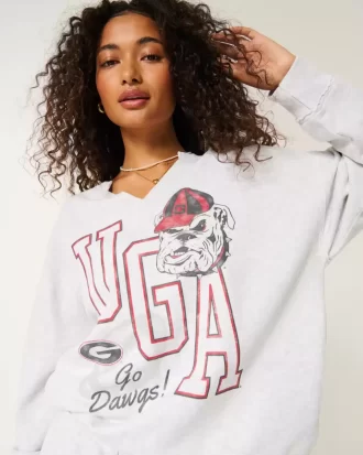 Büyük Boy UGA Dawgs Grafik Çentik Yaka Sweatshirt
