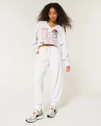 Büyük Boy UGA Dawgs Grafik Çentik Yaka Sweatshirt