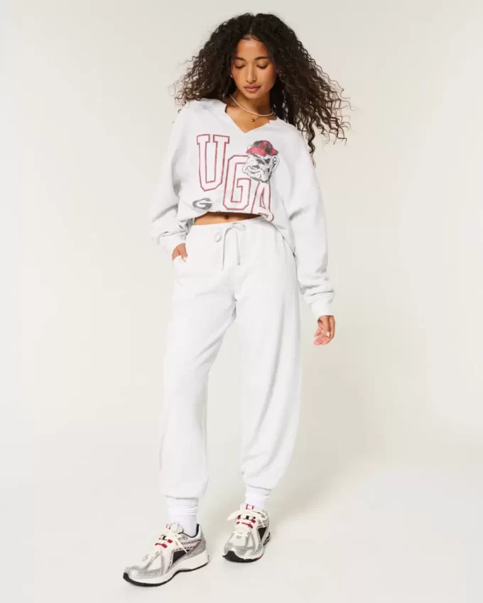 Büyük Boy UGA Dawgs Grafik Çentik Yaka Sweatshirt